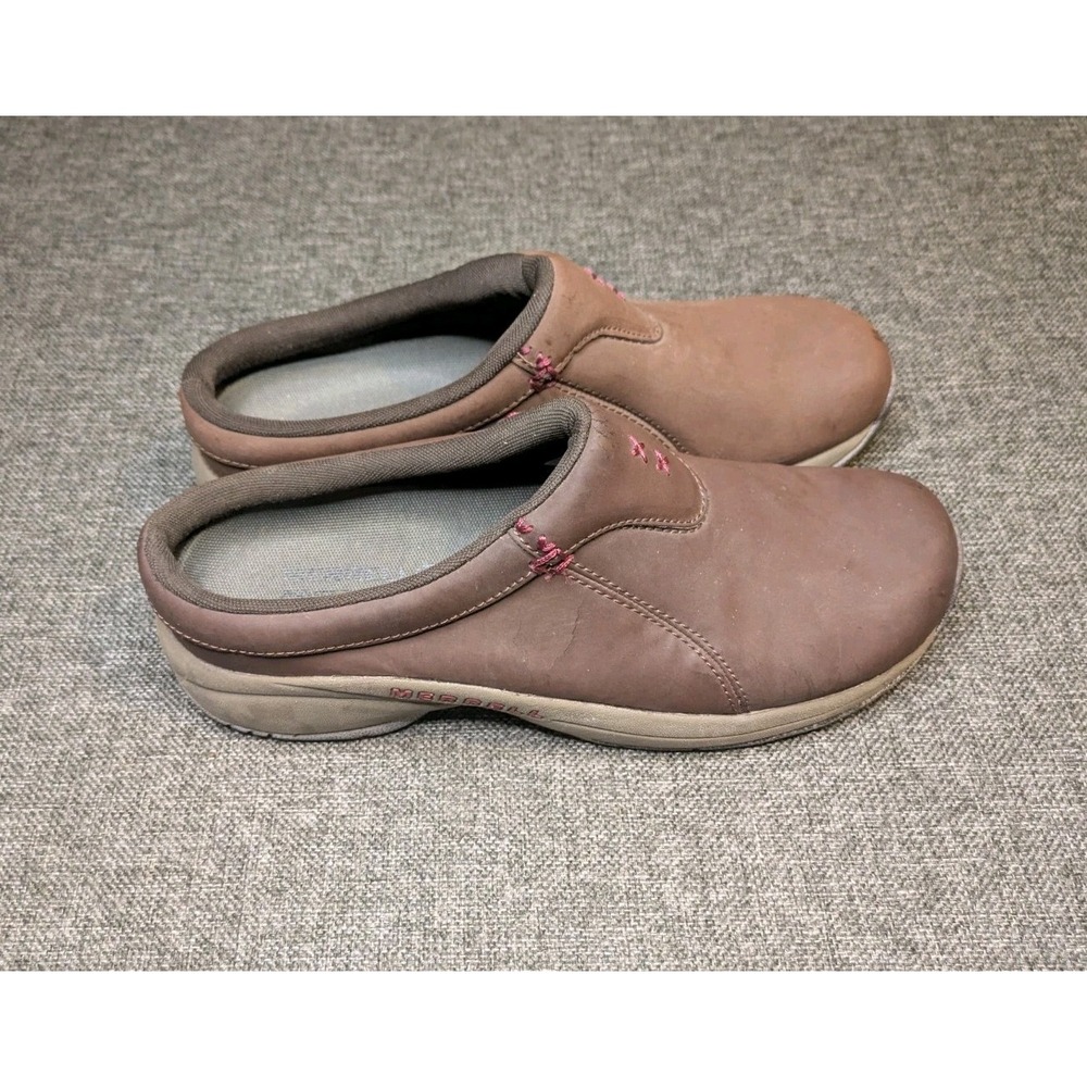 Merrell Jungle Moc leather slip-on Clogs Brown Shoes Women's Size 11 US